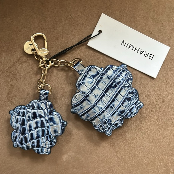 Brahmin Dual Magnolia Charm Keychain Coastal Blue Melbourne leather NWT - Picture 5 of 6